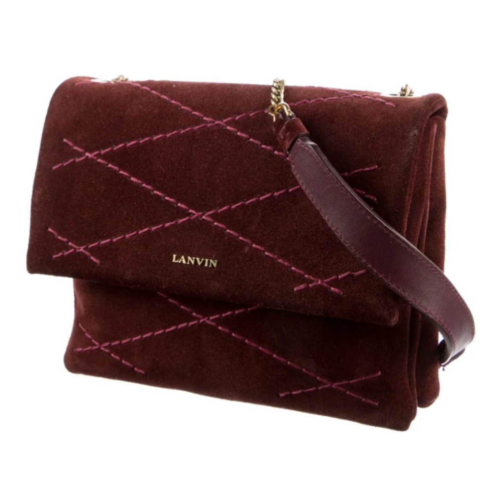 Lanvin burgandy Suede medium sugar Crossbody Bag gold chain hardware